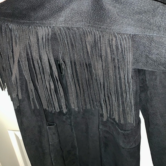 NEW LOWER PRICE! Black Suede Leather Fringed Plus Size Woman's Jacket-NEVER WORN - Picture 5 of 10